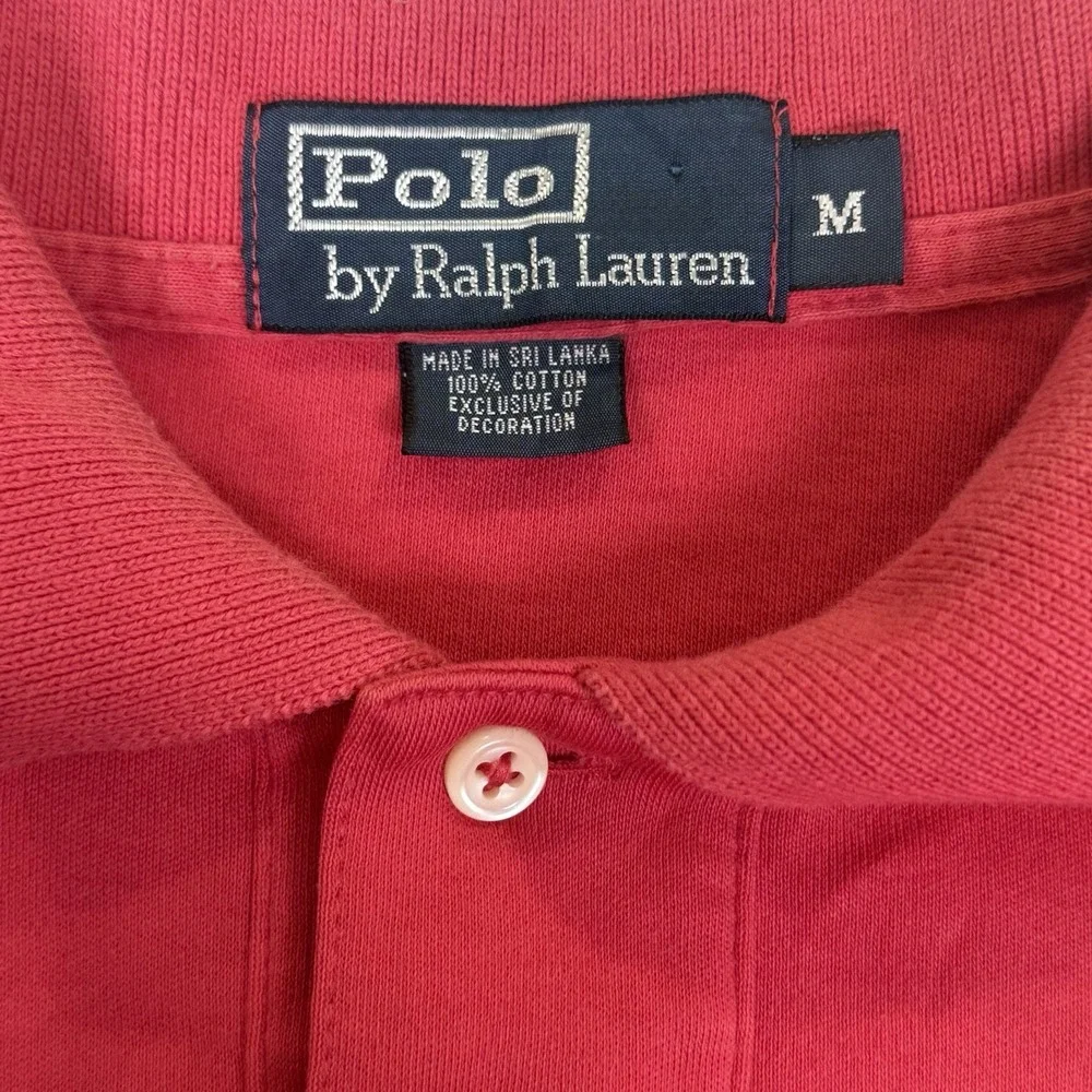 VINTAGE Polo Ralph Lauren Mens Medium Pink 100%‎ Cotton Classic Fit Polo Shirt